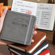 法拉蒙 每日計劃本隨身便攜口袋本方形筆記本本子時(shí)間管理自律打卡日程計劃本工作學(xué)習記事本 灰色【皮面綁帶款】