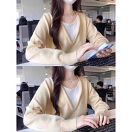 魯雅爾假兩件學(xué)院風(fēng)毛衣女秋冬季新款上衣服韓版設(shè)計(jì)感寬松針織打底衫潮 黃色常規(guī) 均碼 【建議80斤到150斤】