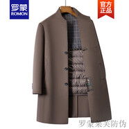 羅蒙（ROMON）可脫卸鵝絨內(nèi)膽雙面呢大衣男士中年羊毛呢風衣中長款保暖外套新品 5589卡其色（70%羊毛，可脫卸鵝絨內(nèi)膽） 190/3XL（165-180斤）