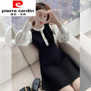 皮爾卡丹（pierre cardin）長(zhǎng)袖針織連衣裙女春秋季法式小個(gè)子收腰顯瘦內(nèi)搭短款毛呢 黑色 M