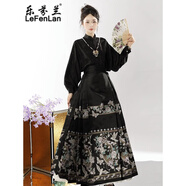 樂芬蘭（LeFenLan）馬面裙連衣裙女2025春秋新款國風新中式妝花幻彩日常顯瘦套裝裙子 黑色妝花馬面裙+黑襯衫 L