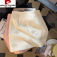 皮爾卡丹（pierre cardin）chao重工可遇不可求刺繡釘珠花朵防走光A字包臀裙顯瘦半身裙女 米白色  S