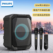 飛利浦（PHILIPS）SD308藍牙k歌樂(lè )器音箱戶(hù)外超大聲音帶無(wú)線(xiàn)話(huà)筒手提便攜式大功率重低音舞臺演出家用唱歌低音炮音響 SD308雙麥版【送遙控器+防塵罩】 大氣黑