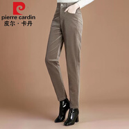 皮爾卡丹高檔品牌女裝燈芯絨女褲子秋冬哈倫小腳蘿卜褲咖啡色加絨加厚女褲 卡其色 3XL 建議140-155