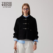 Teenie Weenie小熊女裝短款連帽雙面毛呢大衣綿羊毛混紡基礎款外套 黑色 M (165)