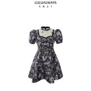 LULUALWAYS【商場(chǎng)同款】25夏季新款重工宮廷風(fēng)法式立領(lǐng)提花連衣裙 黑色 S