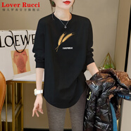 LOVER RUCCI中長款打底衫春秋內搭小個子長款長袖t恤女遮屁股鯊魚褲搭配上衣 998-97A黑色 XL 適合125-140斤