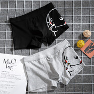 KZ CK日本韓國品牌男士香港潮牌內(nèi)褲純棉平角褲青年運動寬松透氣內(nèi)短褲個性卡通可愛四角褲衩 2條裝皮卡丘 黑色+灰色 L