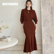 ROEYSHOUSE羅衣復古焦糖色修身連衣裙秋季新款時(shí)尚魚(yú)尾擺針織裙子11156 焦糖色 M