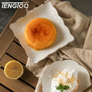 TENGTOO 歐式白色金邊盤(pán)子ins風(fēng)花邊甜點(diǎn)碟子甜品盤(pán)浮雕陶瓷餐具蕾絲 正方碟（尺寸小不能做盤(pán)子 6英寸