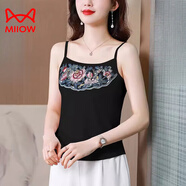 貓人（MiiOW）新中式國風(fēng)吊帶背心女民族風(fēng)肚兜外穿2025夏款復古純棉重工刺繡花 高質(zhì)量純棉 黑色 L 建議100-115斤