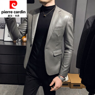 皮爾卡丹（pierre cardin）機車(chē)男士皮衣男2024新款秋冬外套修身韓版小西裝帥氣西服PU皮夾克 161-灰色 M