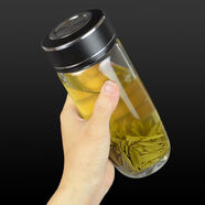 匡迪新款匡迪華象單層高硼硅透明玻璃杯加厚帶網(wǎng)鵝蛋杯大容量車載茶杯 單層加厚帶網(wǎng)鋁藝黑約 400ml