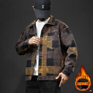 風(fēng)梵名高端牛仔外套男寬松秋冬季工裝夾克男士休閑上衣男時(shí)尚牛仔衣服男 6906黑黃加絨款 M （體重110-130斤）