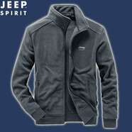 JEEP SPIRIT夾克男秋季新款戶外抓絨衣?lián)u粒絨開衫衛(wèi)衣男士高端刺繡茄克外套 灰色 XL （建議140斤-155斤）
