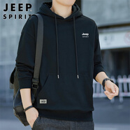 JEEP SPIRIT吉普衛衣男連帽秋季休閑寬松長(cháng)袖T恤男打底衫男 黑色 XL