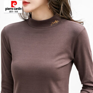 皮爾卡丹（pierre cardin）純棉半高領(lǐng)打底衫女秋冬裝加厚保曖修身中領(lǐng)洋氣內(nèi)搭長袖t恤上衣 248 咖啡色 (領(lǐng)口有字) S 建議80-95斤