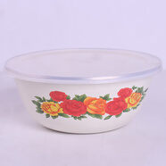 歐麗家搪瓷老式懷舊搪瓷碗帶蓋泡面碗保鮮器皿攪拌碗湯碗裝水果密封碗 玫瑰花【帶蓋】 18cm1個(gè)