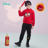 迪士尼寶寶（Disney Baby）迪士尼童裝男童紅色套裝恭賀新禧米奇紅火年味衛(wèi)衣套裝抓絨 中國紅+黑色 3歲/身高100cm