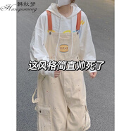韓秋夢(mèng)潑墨牛仔背帶褲女夏季薄款小個(gè)子hiphop奶系直筒連體長(cháng)褲 米白色 009 S 關(guān)注店鋪優(yōu)先出貨