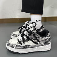 RXEX厚底板鞋男情侶2025春秋季新款增高透氣小白鞋休閑百搭運動(dòng)鞋子女 白黑 41 (255mm)