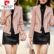 皮爾卡丹（pierre cardin）針織海寧皮衣女2025年秋裝新款立領(lǐng)修身皮外套皮褲兩件裝 粉色套裝【皮衣+皮褲裙】 M 【建議90-100斤】
