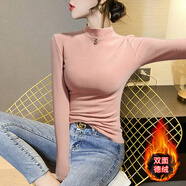 DJVT日本杏色加絨加厚半高領(lǐng)打底衫女內搭秋冬新款保暖針織磨毛上衣 皮粉【拼接半高領(lǐng) 德絨款】 1408 3XL (141-150斤)