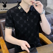 花花公子（PLAYBOY）短袖T恤打底衫男款體恤夏季翻領(lǐng)上衣服潮牌帥氣百搭男服飾 3619黑色 L