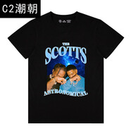 C2潮朝2pac潮牌聯(lián)名Travis人像tupac短袖xxxtentacionT恤男嘻哈碧梨衣服 黑色/A S