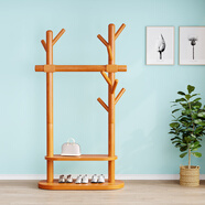 百裕達(dá) 落地衣帽架簡易家用臥室置物架網(wǎng)紅鞋柜架掛衣架一體立式衣架 雙層75cm-胡桃色