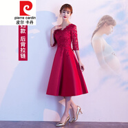 皮爾卡丹結(jié)婚敬酒服新娘晚禮服平時可穿2021酒紅色孕婦連衣裙小個子女針織 酒紅色 v 領(lǐng)中長款 孕婦款 后背拉鏈 M