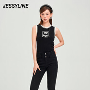 JESSYLINE杰茜萊2024夏新款修身針織衫短款背心女 商場(chǎng)同款 黑色 M/165
