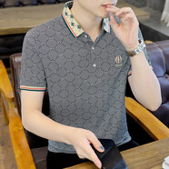 慈良新款冰絲短袖t恤男裝夏季潮流POLO青年修身上衣服 黑色 XXL(135斤-150斤)