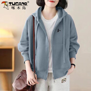 啄木鳥(niǎo)衛衣連帽外套女2025春秋休閑百搭寬松文藝氣質(zhì)顯瘦大l碼韓版開(kāi)衫 藍色 L 建議105-120斤