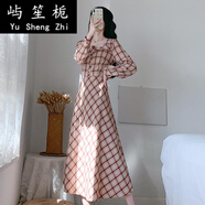 女士連衣裙休閑春季韓版連衣裙超仙收腰顯瘦森系學(xué)生中長款法式復(fù)古氣質(zhì)格子裙子 紅色 S