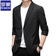 羅蒙高端無(wú)痕西裝男士休閑西服春秋冬季外套免燙羊毛呢外套保暖商務(wù) AE8322款黑色-款 常規 XL 180/96A 【140-160斤】