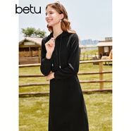 百圖betu女裝秋季新款連衣裙連帽針織高級感復古中長(cháng)裙女2309T90 黑色 M