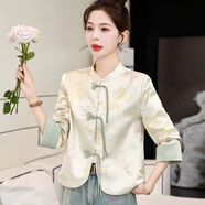 川朗新中式盤(pán)扣印花外套女2025春秋季新款女士裝小個(gè)子氣質(zhì)風(fēng)短款上衣 綠色 M （110斤以下）
