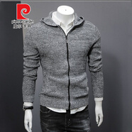 皮爾卡丹毛衣男帶帽色潮韓版修身菠蘿紋路線(xiàn)衣拉鏈毛衫外套男士針織開(kāi)衫針織 灰色 M