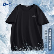 回力冰絲t恤男短袖美式潮牌莫代爾涼感速干體恤青少年夏季運(yùn)動排汗衫 黑色(h留白胸標(biāo)) XL 180(建議140斤-160斤左右)
