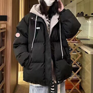 汐菡棉服外套秋冬款女學生2024新款冬季女生棉衣冬天衣服羽棉襖絨服女 假兩件黑色 均碼 （可備注碼數(shù)）