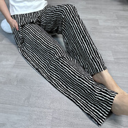 新款棉綢睡褲女夏人造棉大碼薄款直筒褲網(wǎng)紅沙灘褲春秋外穿防蚊褲 經(jīng)典白豎條 XL 直筒褲   110-129斤