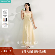 茵曼（INMAN）章若楠同款歐若風(fēng)法式吊帶連衣裙2025夏季新品女裝淡鵝黃色裙子 淺黃色 (方領(lǐng)) M