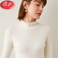 蕉京木耳花邊半高領(lǐng)羊毛衫女套頭毛衣短款秋冬加厚緊身針織打底衫顯瘦 白色 XL