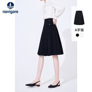 Navigare意大利小帆船女士OL半身裙A字高腰百褶裙2322844503 黑 XXL 