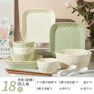 千扶里餐具碗碟碗具套裝大碗家用拉面碗大號湯碗吃飯碗泡面碗陶瓷 【混裝方盤】大碗大勺 18件套