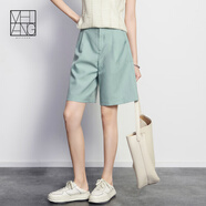 美洋（MEIYANG）冰薄荷中褲 定制花紗清涼直筒褲通勤高腰休閑五分褲夏季新款短褲 石綠色 S
