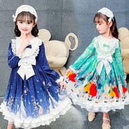 卡兔藍貓女童學(xué)院風(fēng)蕾絲連衣裙春秋款洋氣時(shí)髦網(wǎng)紅蝴蝶結娃娃領(lǐng)兒童公主禮服裙子618禮物 蘿莉塔蘭 款深藍 110cm(110碼【建議身高95-105cm】)