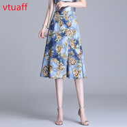 VTUAFF香港潮牌碎花半身裙夏天女高腰薄款傘裙中長款a字雪紡印花裙子 花色4（歐式玫瑰） 27