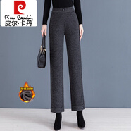 皮爾卡丹（pierre cardin）毛呢褲媽媽九分直筒褲羊毛呢加厚卷邊闊腿褲秋冬配短靴褲子煙管褲 深灰色款 2189 加絨 29 XL碼